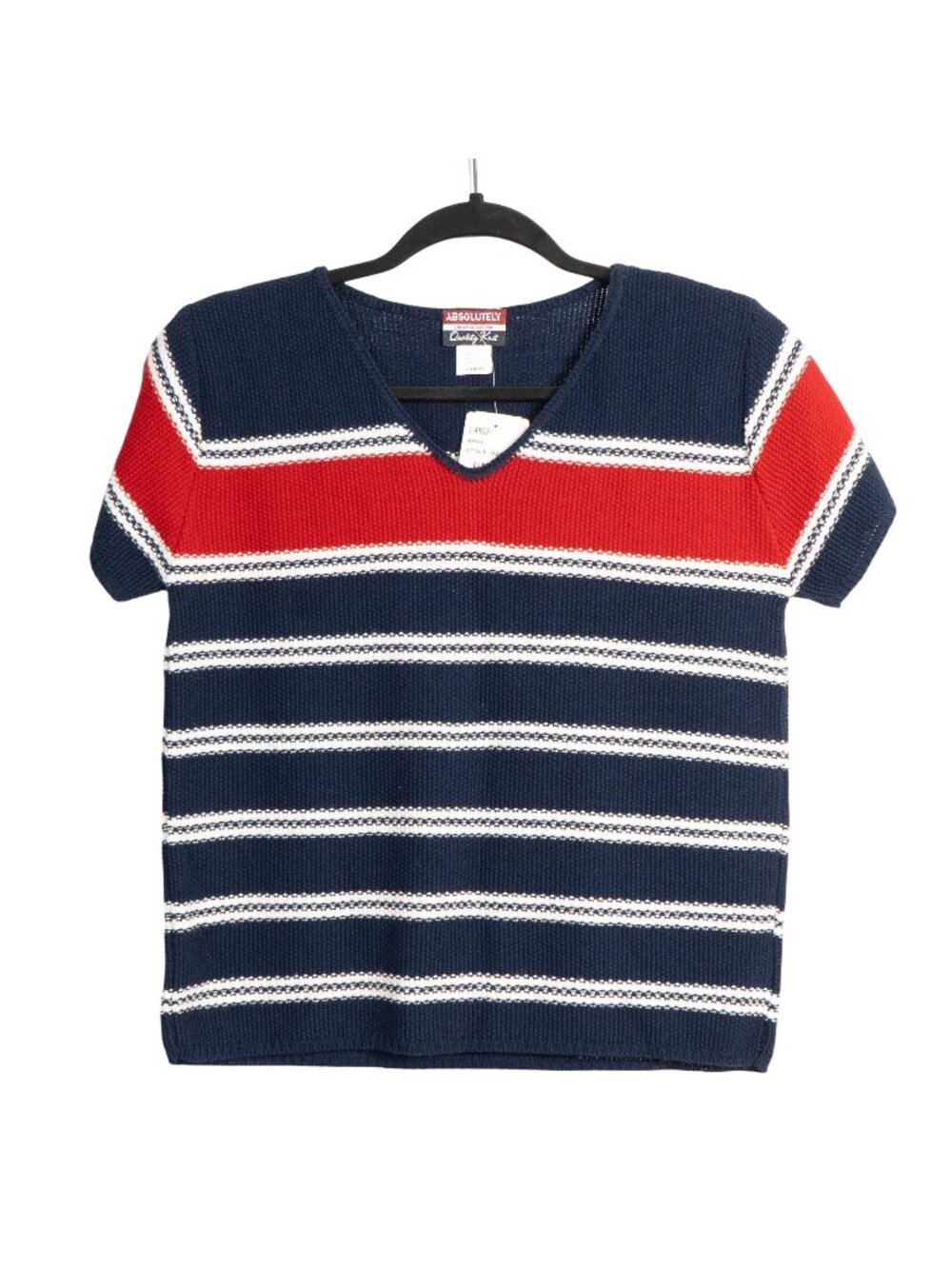 Preppy VNeck Sweater L Womens 90s New Red Blue Striped Colorblock Short Sleeve